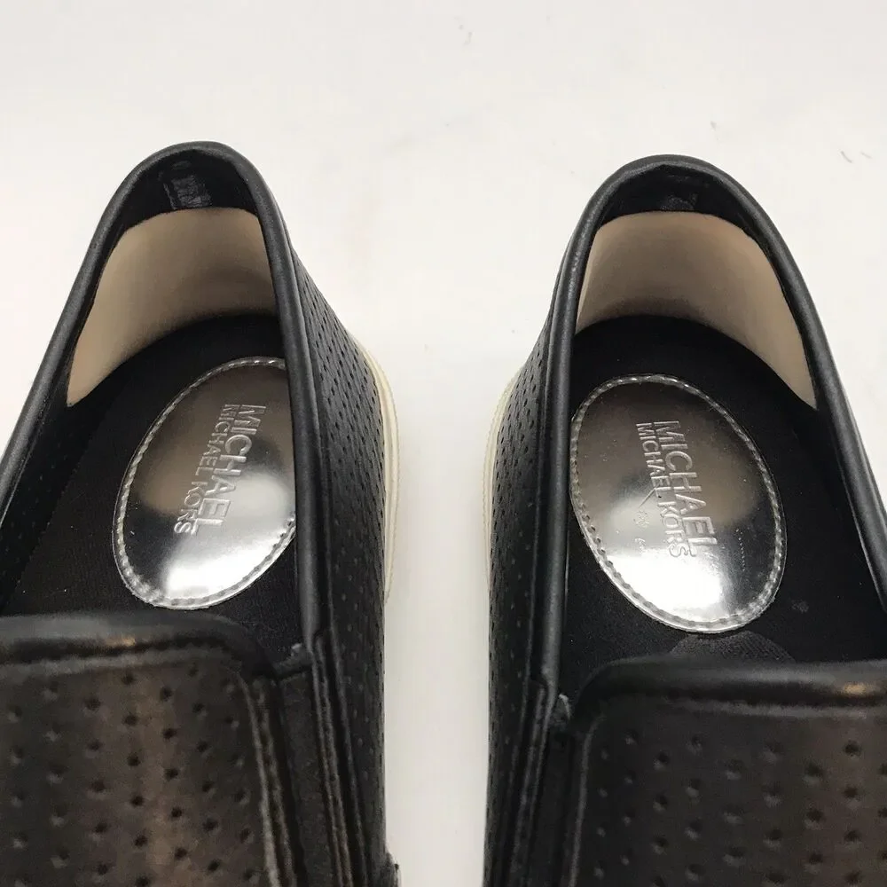 Michael Kors Boerum Lasered Leather Loafers Women's 6M Black Double Gore Shoes
